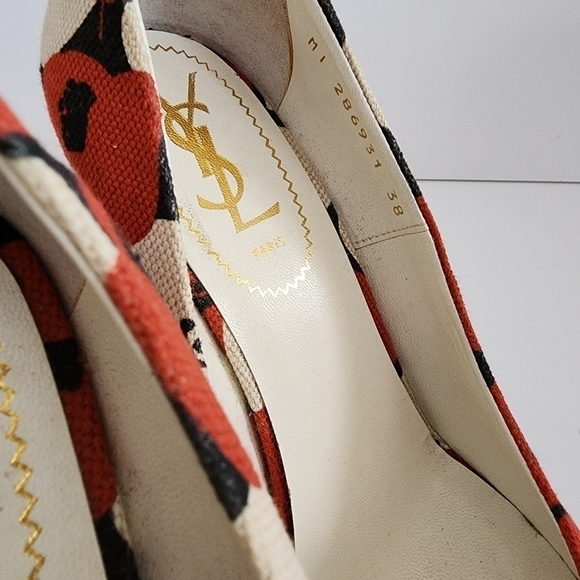 YSL Yves Saint Laurent Floral Canvas Platform Wedge Size 38 - Picture 9 of 13